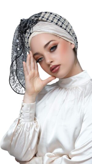 מטפחת משולבת שחור חאקי