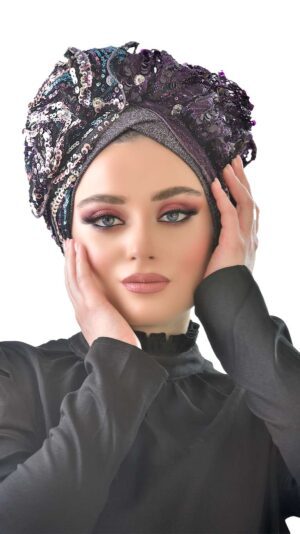 מטפחת סגולה פאייטים צבעוניים